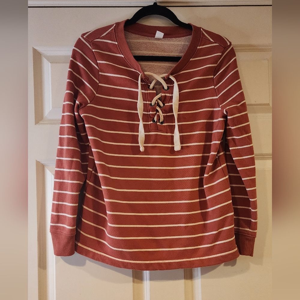 Old Navy reddish pink striped tie front sweatshirt S